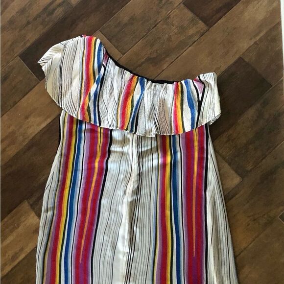 RACHEL Rachel Roy Multicolor Striped Flounce One Shoulder MIDI Dress - Plus 1X - Picture 6 of 11